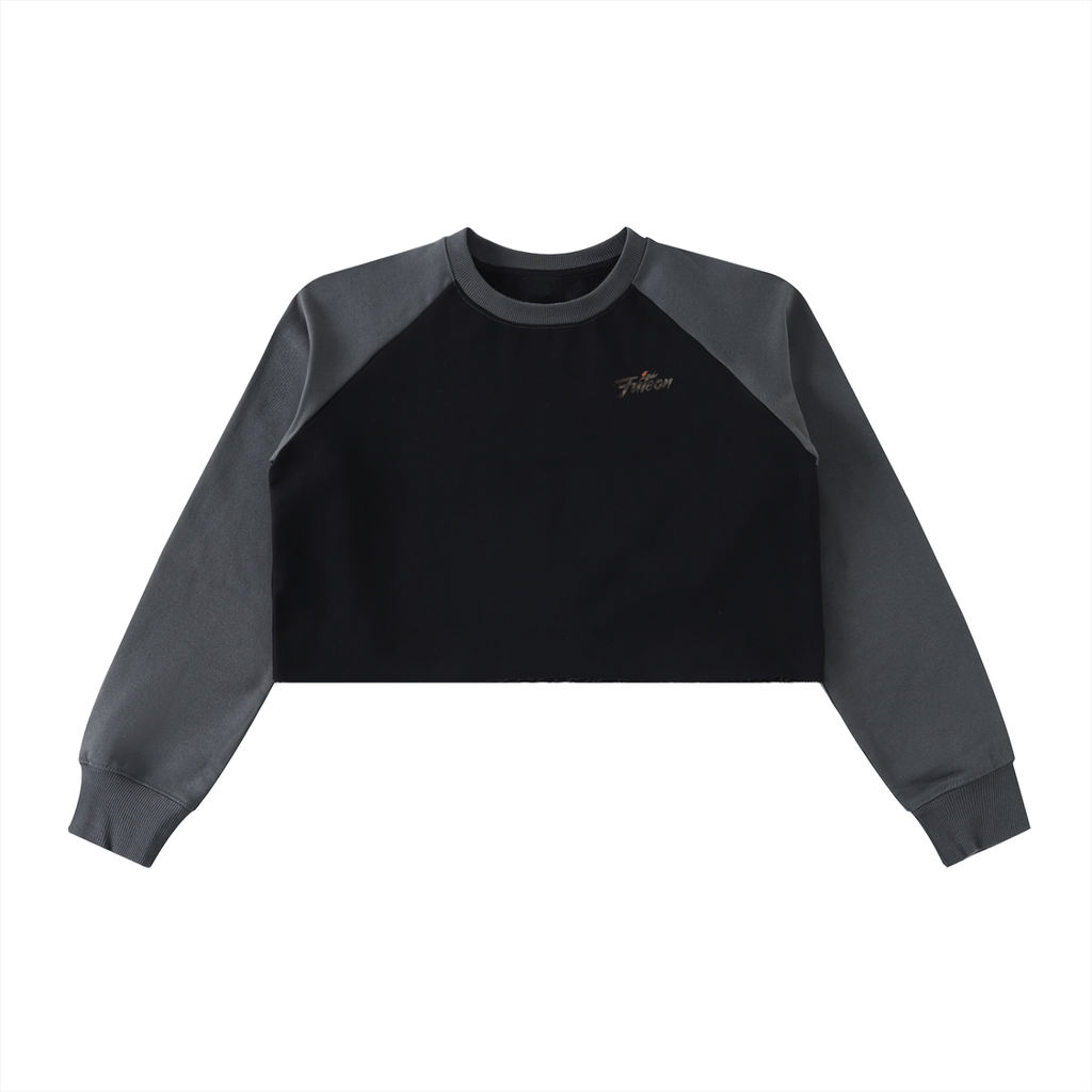 Futéon Raw-Hem Color-Block Raglan Crop Long Sleeve
